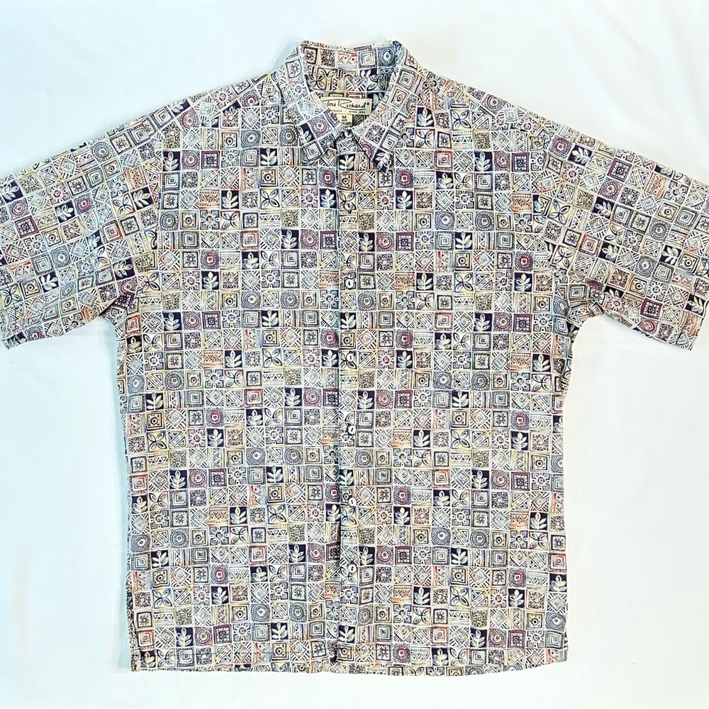 Tori Richard Men's Batik Patterned Hawaiian Shirt 100% Cotton Lawn Size M